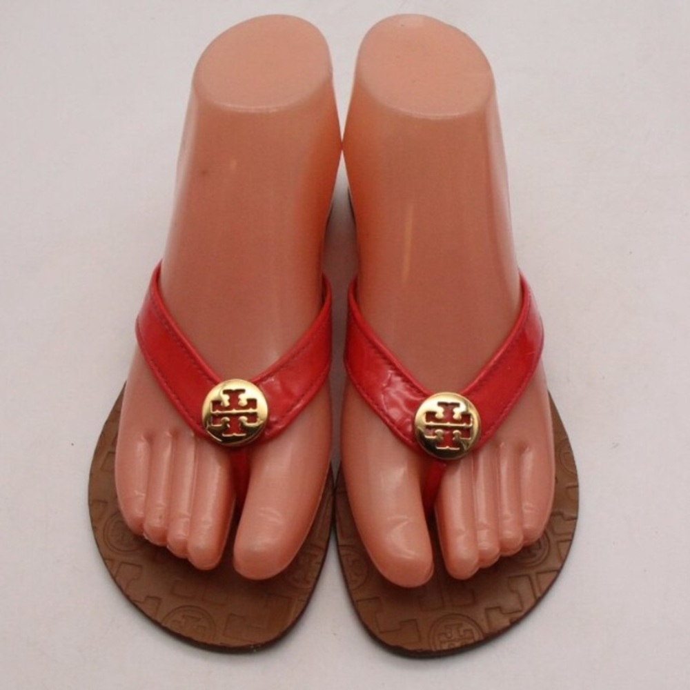Tori Burch Thora Sandals in Red Patent Leather EUC with Shoe Box